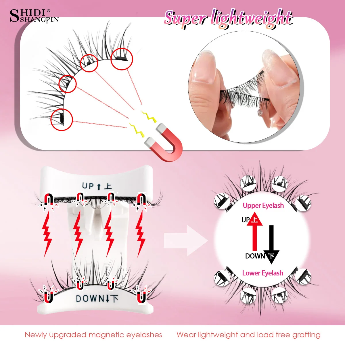 2 Pairs Magnetic Eyelash Natural Look Fluffy False Eyelashes Reusable Magnetic Eyelash Set with Applicator No Glue Need Makeup - Image 2