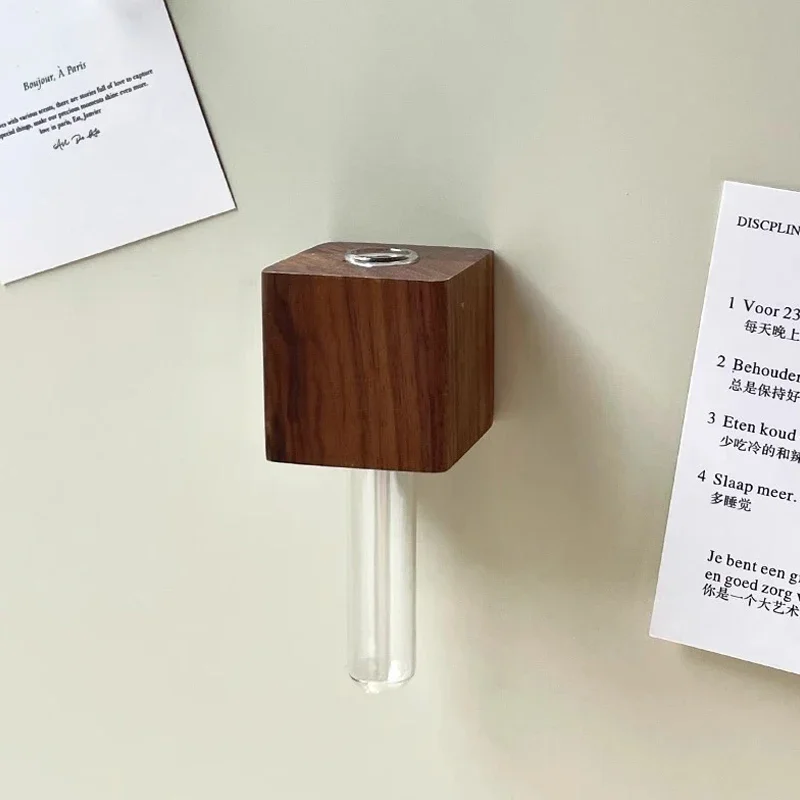 1pcs Wooden Magnetic Test Tube Vase Refrigerator Magnet DIY Flower Arrangement Simulation Flower Vase Home Kitchen Decoration - Image 4