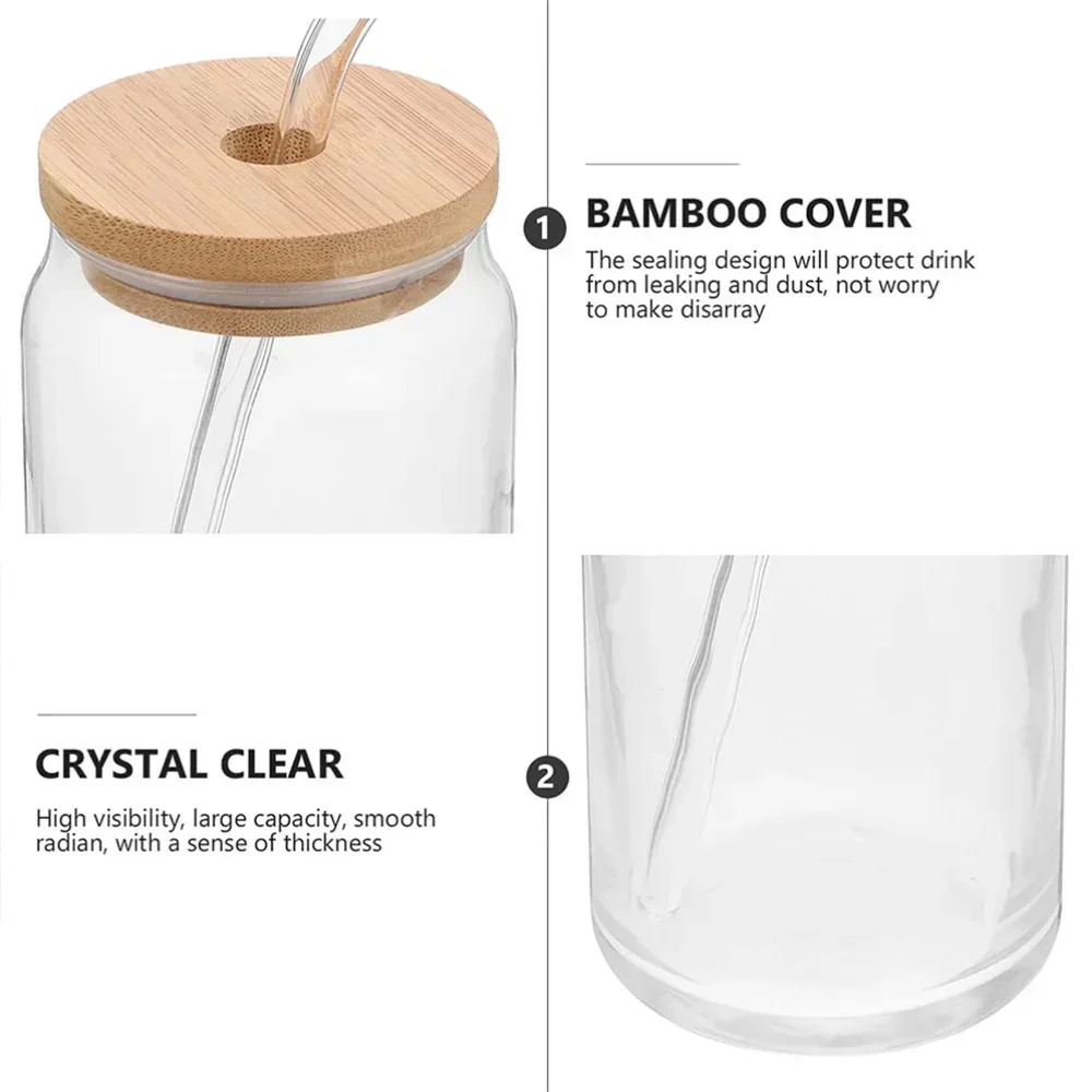 350ml/550ml Glass Cups with Bamboo Lids and Straw 1pc Mason Jars Coffee Mug Beer Can Shaped for Cocktail Whiskey Milk Juice Cola - Image 5