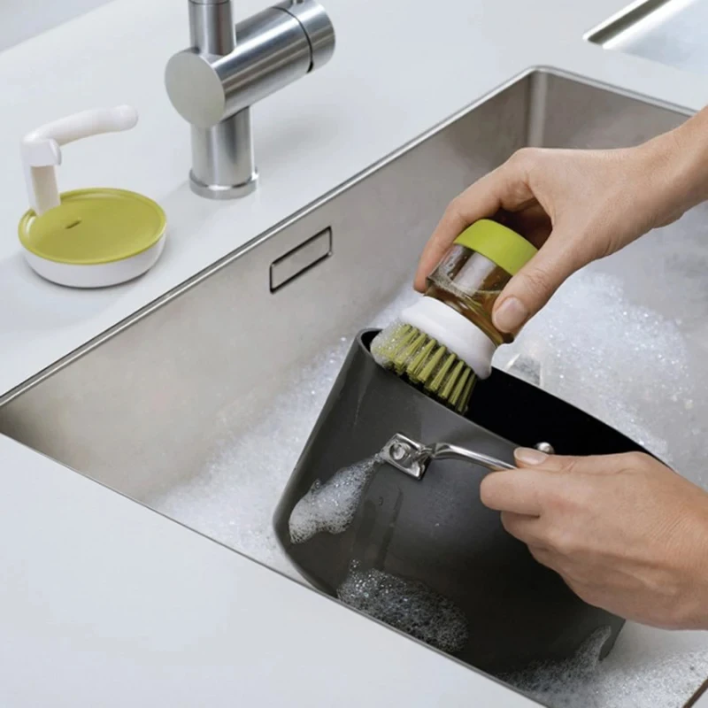 Dish Brush With Soap Dispenser Multi Use Soap Dispensing Scrub Brush For Household Universal Kitchen Dish Palm Brush With Tary - Image 2