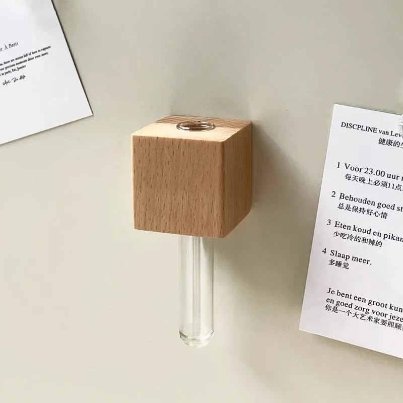 1pcs Wooden Magnetic Test Tube Vase Refrigerator Magnet DIY Flower Arrangement Simulation Flower Vase Home Kitchen Decoration - Image 5