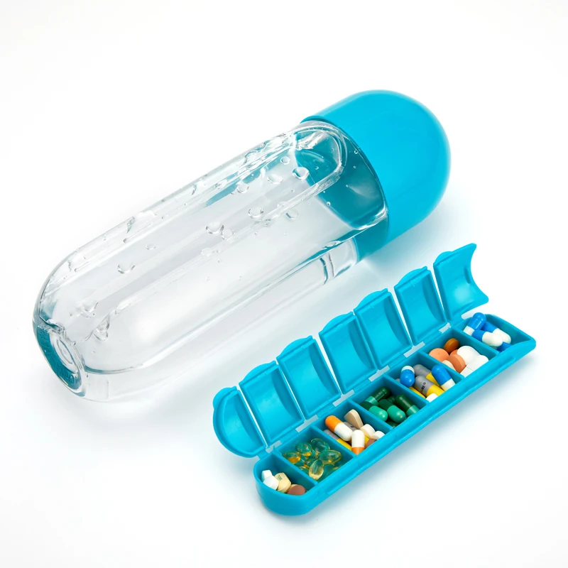 2 in 1 600ml 7 Grids Medicine Box Water Cup Sports Plastic Water Bottle Combine Daily Pill Boxes Organizer Drinking Bottles - Image 3