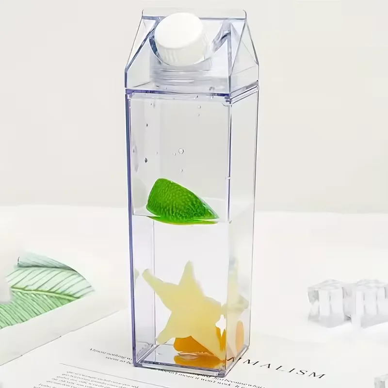 1000ml Super Hot Transparent Milk Box Design Water Cup Korean Version Small Fresh Girl Heart Large Capacity Portable Bottles - Image 5