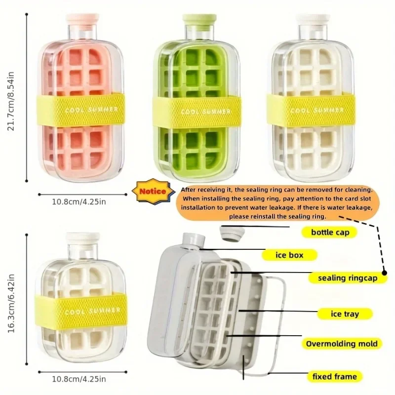 500/800ml Silicone Food-Grade Ice Cube Tray Large Capacity Water Bottle Combo with Lid Flexible Transparent Plastic Mold - Image 4
