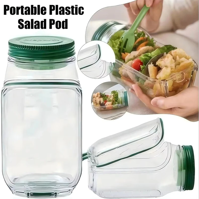 Leakproof Salad Box Portable Breakfast Fruit Storage Box Plastic Salad Container with Side-opening Cover For Picnic Home Office