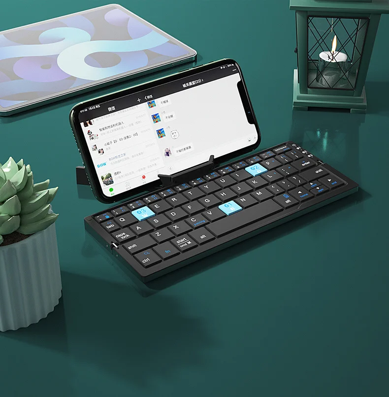 BOW Mini Folding Bluetooth Keyboard Wireless Keypad Support3 Devices With Stand Rechargeable Foldable Keyboard for Phone Tablet - Image 8
