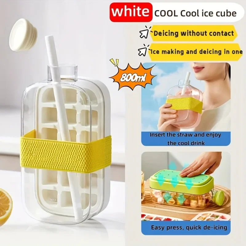 500/800ml Silicone Food-Grade Ice Cube Tray Large Capacity Water Bottle Combo with Lid Flexible Transparent Plastic Mold - Image 3
