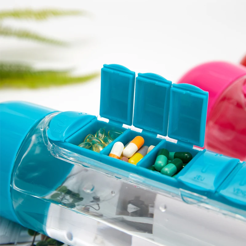 2 in 1 600ml 7 Grids Medicine Box Water Cup Sports Plastic Water Bottle Combine Daily Pill Boxes Organizer Drinking Bottles - Image 2
