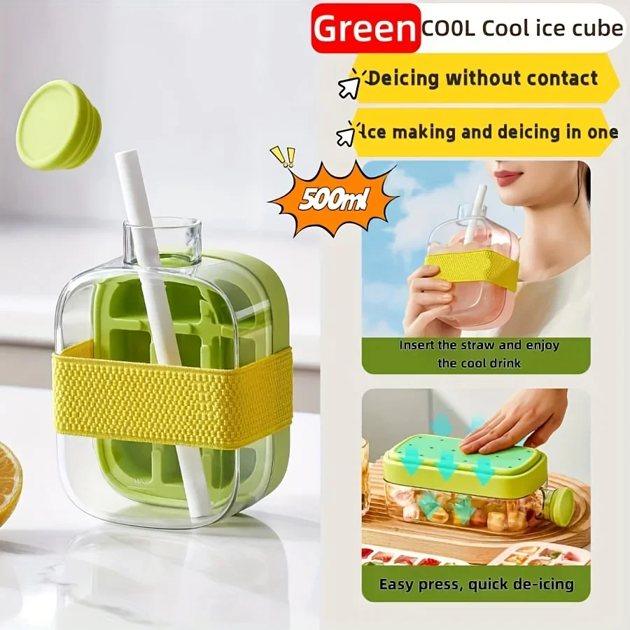 500/800ml Silicone Food-Grade Ice Cube Tray Large Capacity Water Bottle Combo with Lid Flexible Transparent Plastic Mold - Image 5