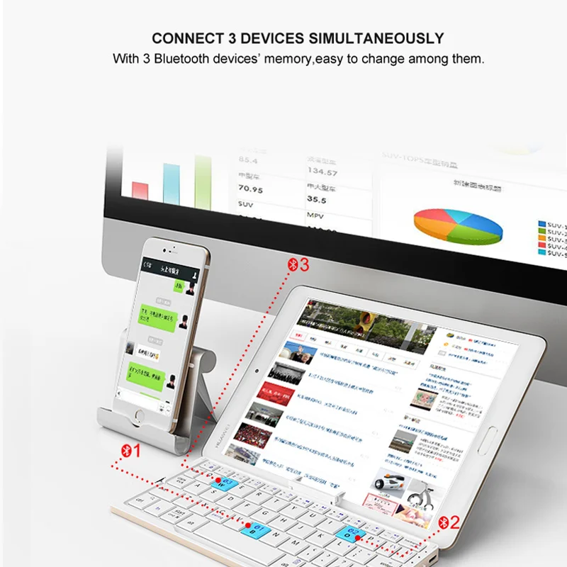BOW Mini Folding Bluetooth Keyboard Wireless Keypad Support3 Devices With Stand Rechargeable Foldable Keyboard for Phone Tablet - Image 4