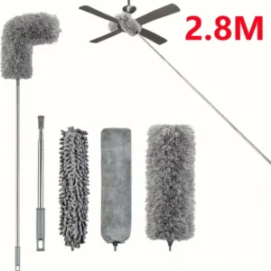 Extendable Microfiber Duster with Bendable Long Handle - Reusable for High Ceiling Fans, Furniture, Blinds & Car Cleaning, Metal