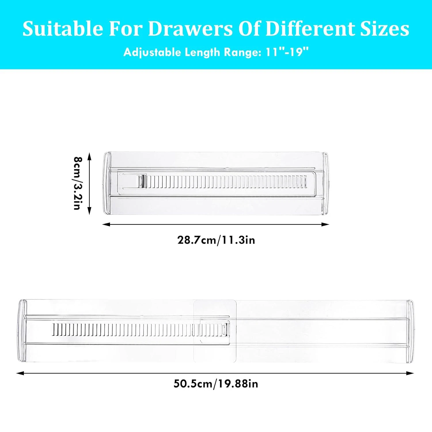6/8/10/12-Pack Adjustable Drawer Organizers, Clear Expandable Dresser Organizers for Storing Clothes Kitchen Utensils - Image 2