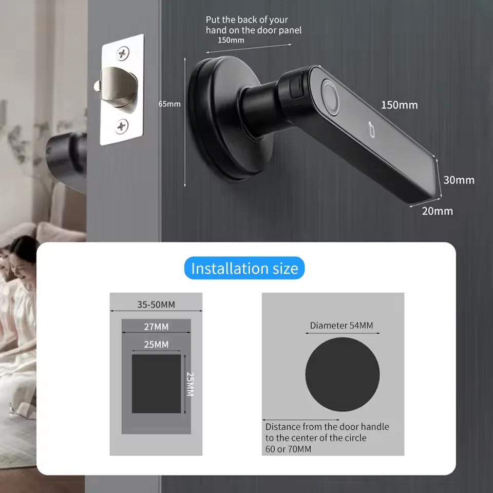 Work with Tuya App Bluetooth Smart Fingerprint Door Lock Password Mechanical Key NFC Unlocking For Wooden Door Handle Lock IP65 - Image 4