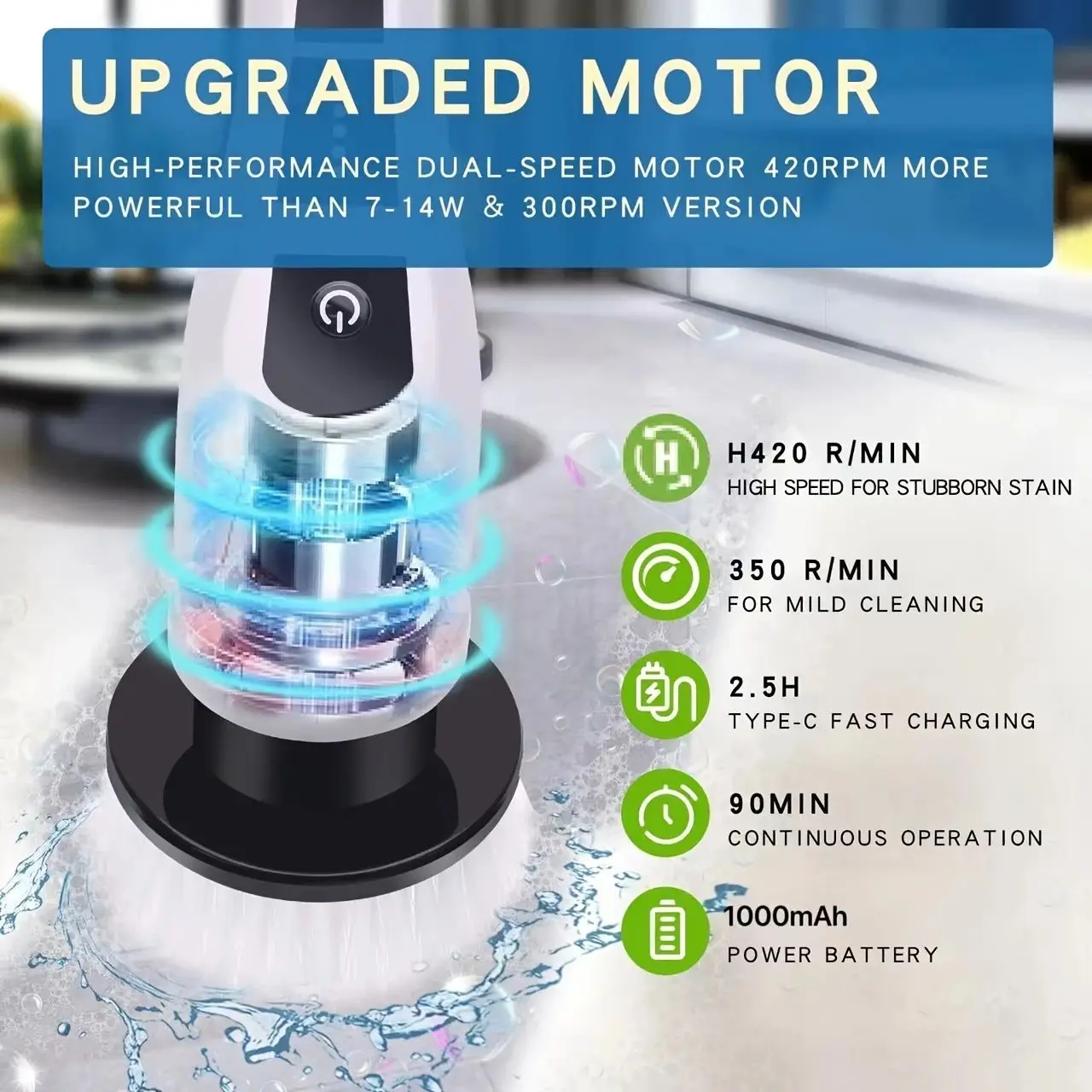 Electric Cleaning Brush:9-in-1 Head,Rotates Flexibly Multifunction Tool for Bathroom, Floors, Corner Gaps and Shower Room Glass. - Image 2