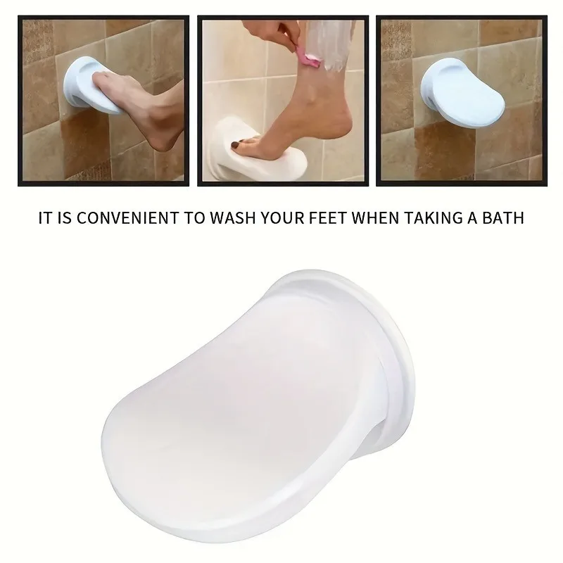 White Non-Slip Suction Foot Rest for Shower – Removable, Traceless Bathroom Stool with Drainage Holes, Adhesive Design - Image 3