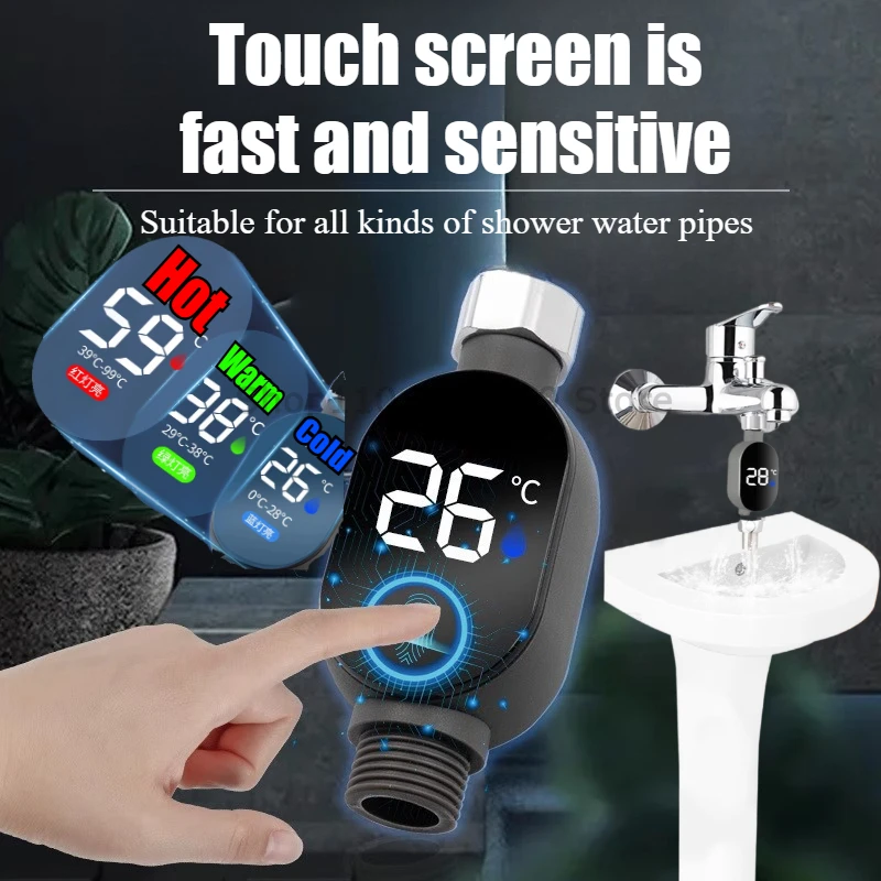 Black Bathroom Led Display 0℃~99℃ Home Water Shower Thermometer Water Accurate Temperature Measurement Meter Bathroom - Image 3