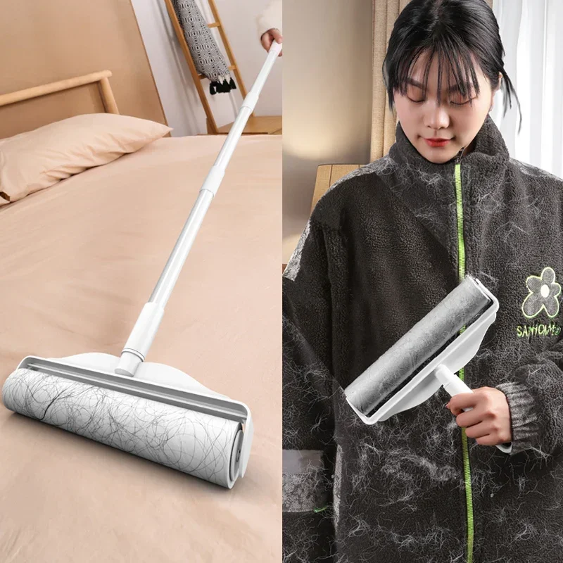 Long Handle Lint Roller Brush Pet Hair Remover Roller Retractable Dust Hair Roller Stick Tearable Clothes Bed Hair Removal Brush - Image 2