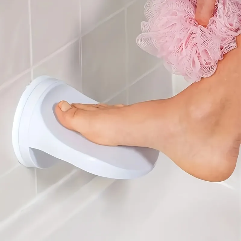 White Non-Slip Suction Foot Rest for Shower – Removable, Traceless Bathroom Stool with Drainage Holes, Adhesive Design - Image 2
