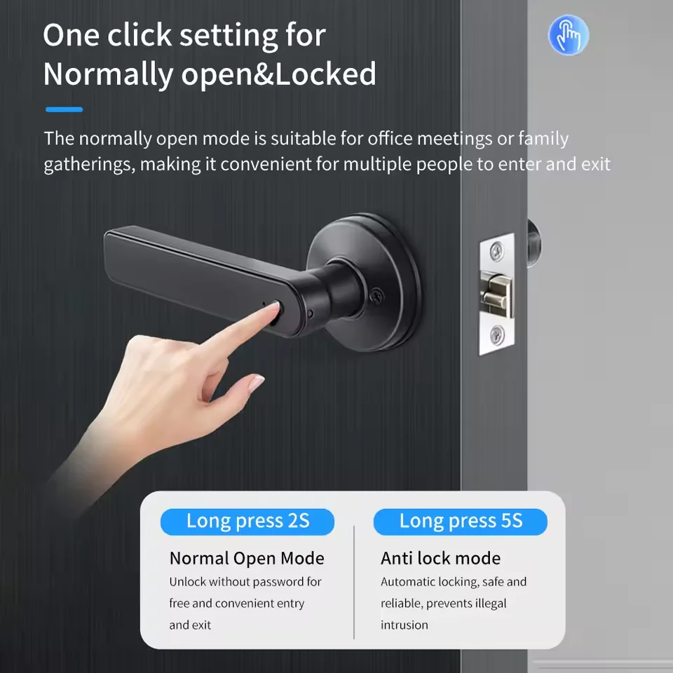 Work with Tuya App Bluetooth Smart Fingerprint Door Lock Password Mechanical Key NFC Unlocking For Wooden Door Handle Lock IP65 - Image 3