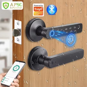 Work with Tuya App Bluetooth Smart Fingerprint Door Lock Password Mechanical Key NFC Unlocking For Wooden Door Handle Lock IP65