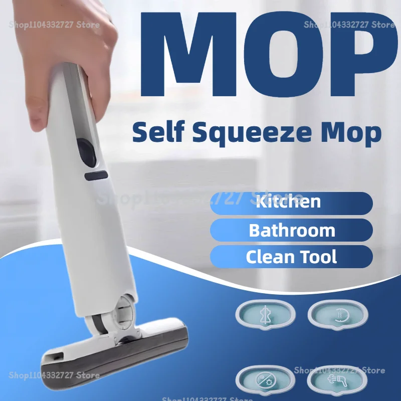 Mini Mop Self Squeeze Mop Powerful Folding Household Clean Tools No Hand Wash Strong Absorbent Mop for Bathroom Kitchen Desktop - Image 2
