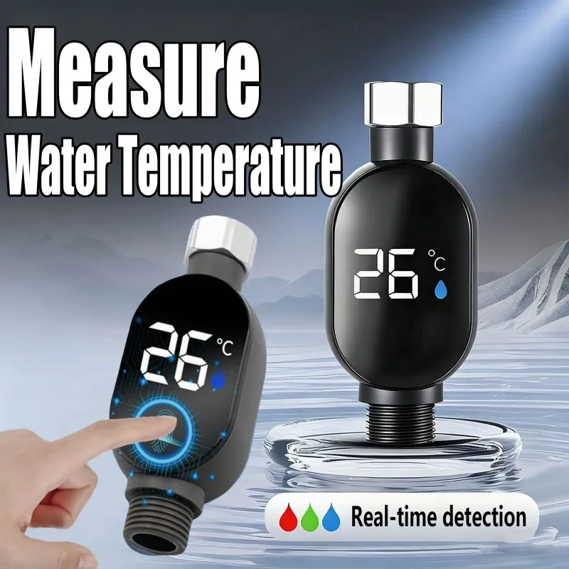 Black Bathroom Led Display 0℃~99℃ Home Water Shower Thermometer Water Accurate Temperature Measurement Meter Bathroom - Image 2