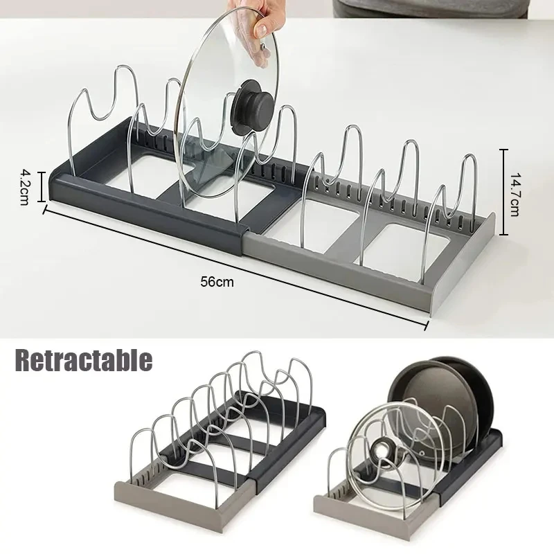 Expandable Stainless Kitchen Cabinet Organizers,with 6 Adjustable Shelves,Board Drying Cookware Shelf,Kitchen Organization Tools - Image 5