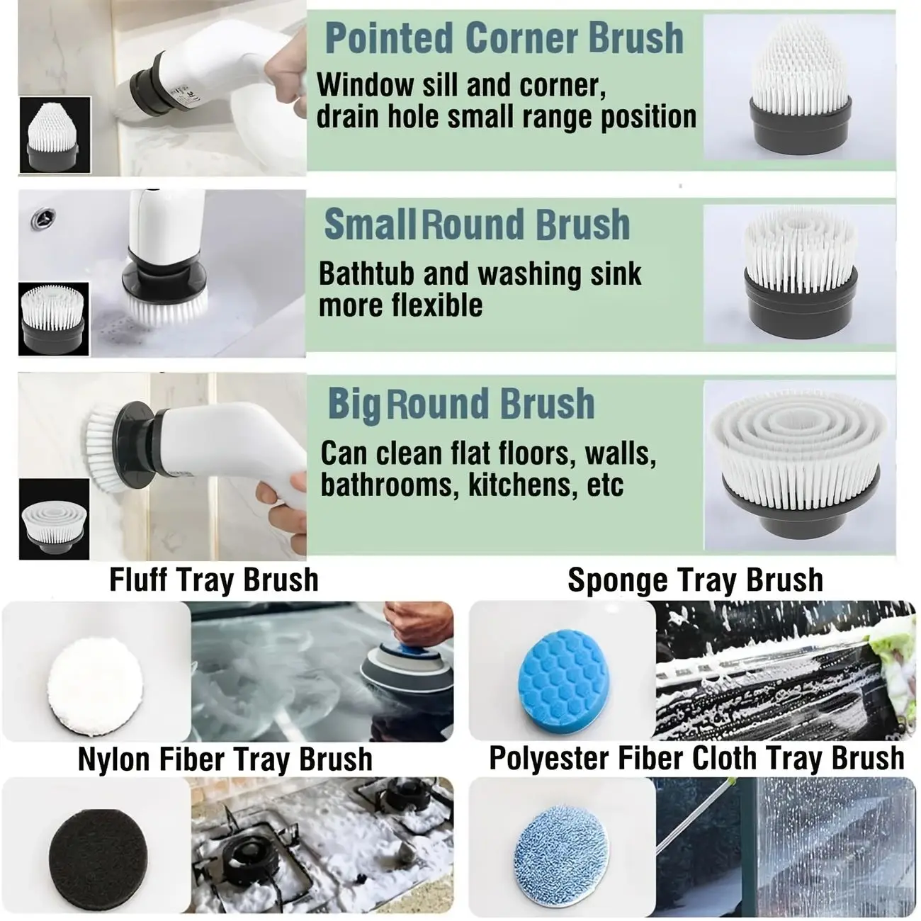 Electric Cleaning Brush:9-in-1 Head,Rotates Flexibly Multifunction Tool for Bathroom, Floors, Corner Gaps and Shower Room Glass. - Image 5