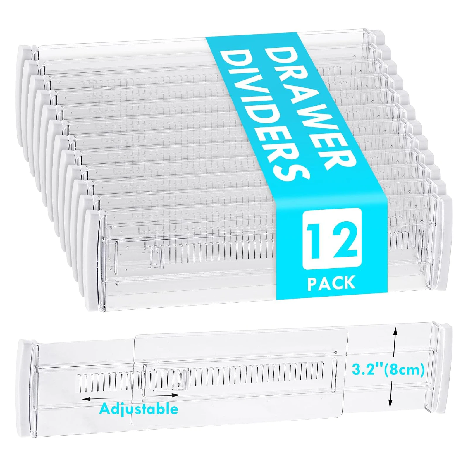6/8/10/12-Pack Adjustable Drawer Organizers, Clear Expandable Dresser Organizers for Storing Clothes Kitchen Utensils