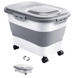 Large Capacity Cat Dog Food Storage Container Foldable Sealing Kitchen Grain Rice Storage Boxes with Clear Lid Dry Food Bucket