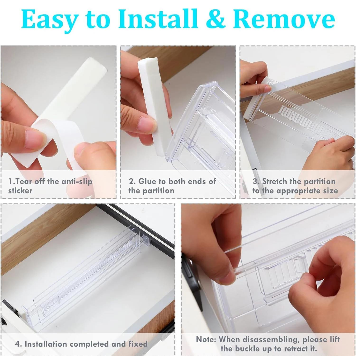 6/8/10/12-Pack Adjustable Drawer Organizers, Clear Expandable Dresser Organizers for Storing Clothes Kitchen Utensils - Image 5