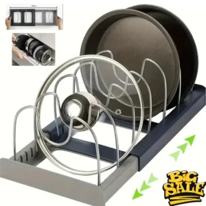 Expandable Stainless Kitchen Cabinet Organizers,with 6 Adjustable Shelves,Board Drying Cookware Shelf,Kitchen Organization Tools