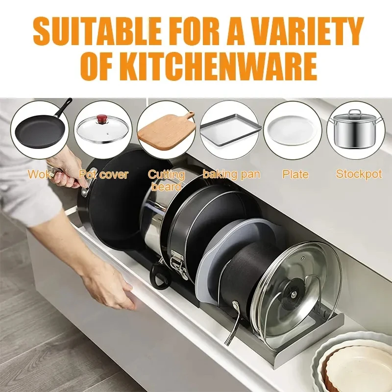 Expandable Stainless Kitchen Cabinet Organizers,with 6 Adjustable Shelves,Board Drying Cookware Shelf,Kitchen Organization Tools - Image 2