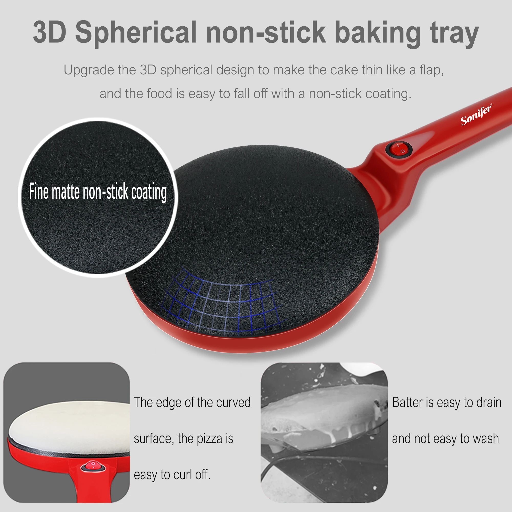 Electric Crepe Maker Pizza Pancake Machine Non-Stick Griddle Baking Pan Cake Machine kitchen Appliance Cooking Tools Sonifer - Image 4