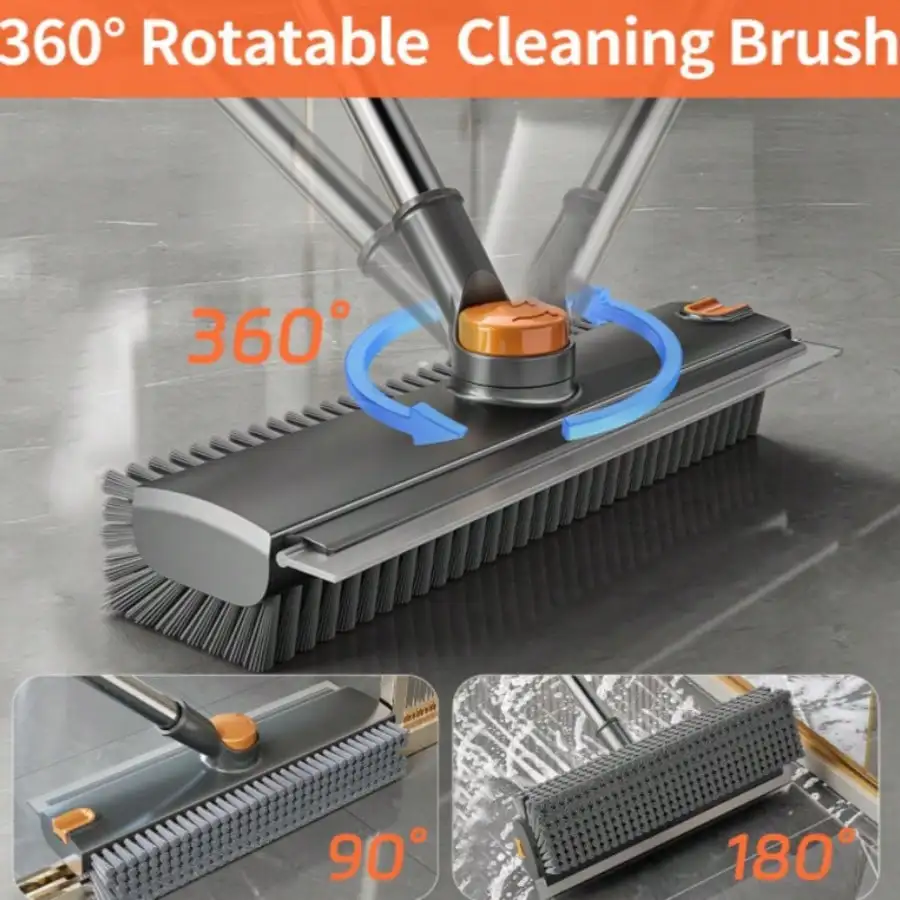 Floor Scrub Brush With Long Handle, 3 In 1 Scrape And Heavy-Duty Stiff Bristle Floor Scrubber Brush With Squeegee And Tweezer For Cleaning Tile Wall Deck Bathroom Patio Garage Kitchen - Image 3
