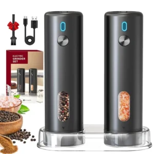 New Upgraded Electric Pepper Grinder External Adjustable Salt and Pepper Grinder Set USB Rechargeable Automatic Refillable Mills
