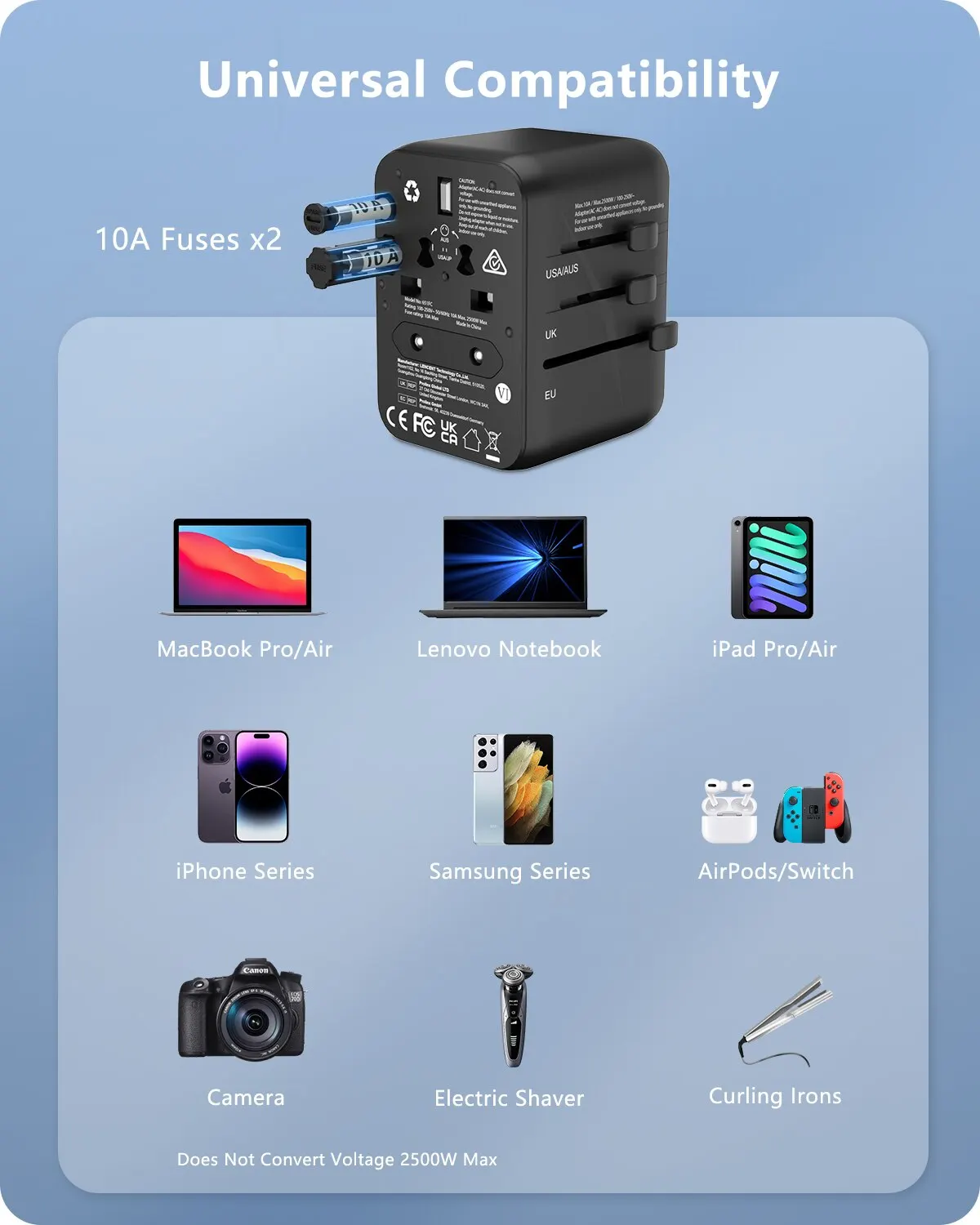 LENCENT Universal Travel Adapter with 3 USB Ports 1Type-C PD Charging All-in-one Travel Adapter EU/UK/USA/AUS Plug for Travel - Image 4